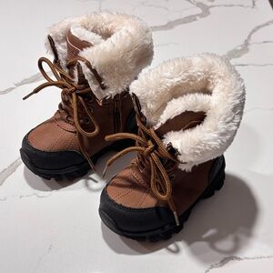 Nautica Brown Tan Faux-Fur Lined Kids Winter Boots